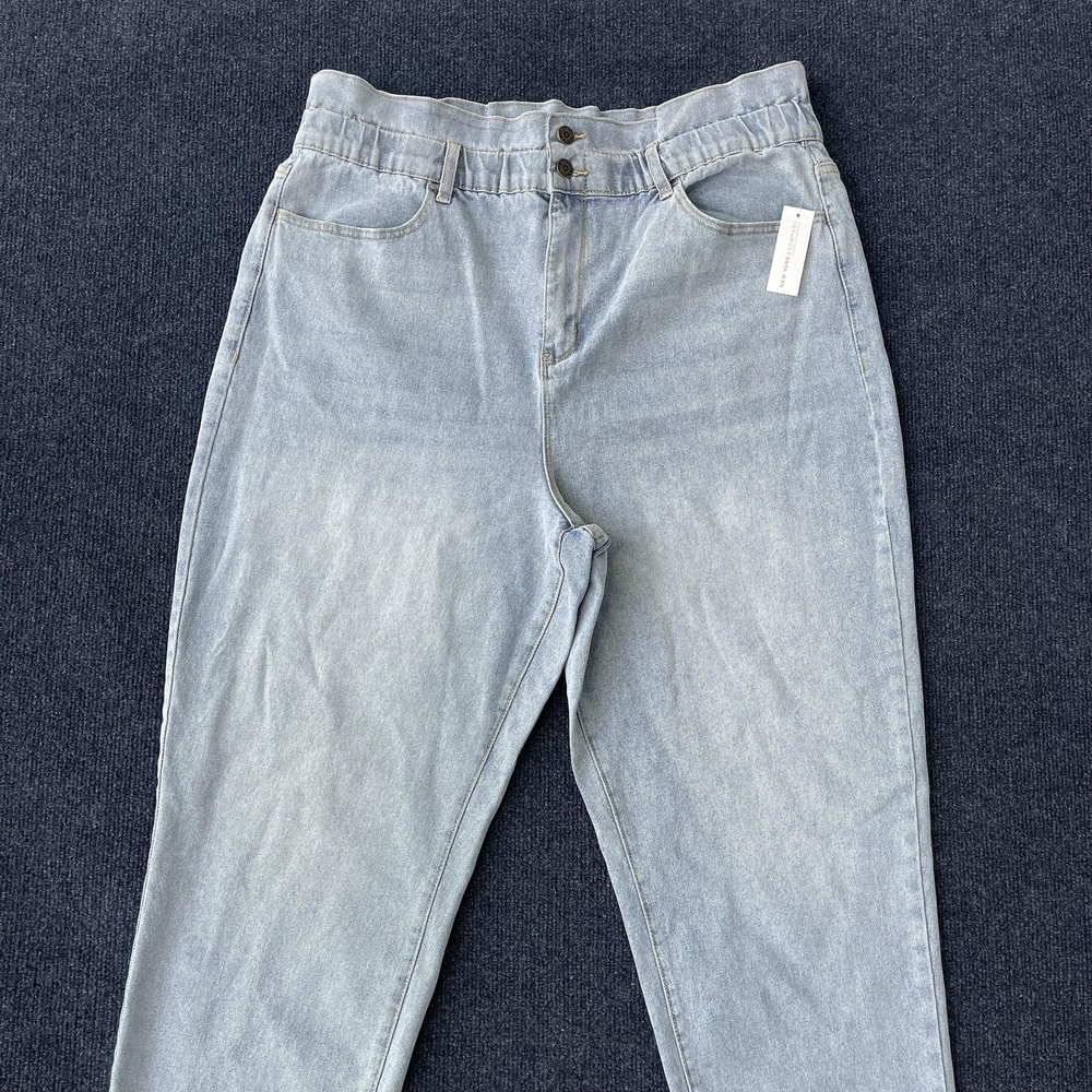 New York & Company Paperbag Jeans Womens 18 Blue High Rise Elastic Waist Denim